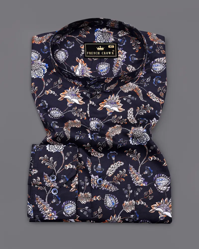 Thunder Blue Multicolour Floral Printed Super Soft Premium Cotton Shirt 3