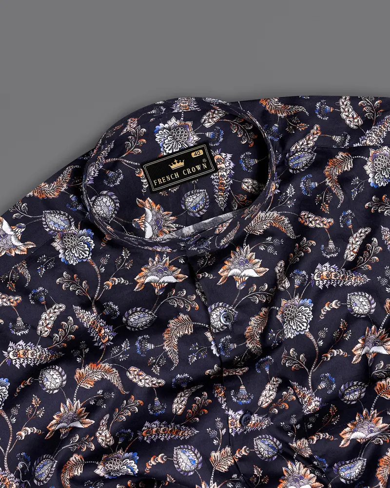 Thunder Blue Multicolour Floral Printed Super Soft Premium Cotton Shirt 4