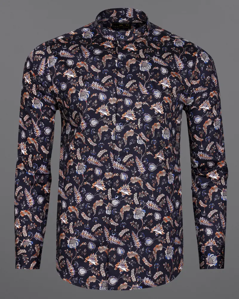 Thunder Blue Multicolour Floral Printed Super Soft Premium Cotton Shirt 5