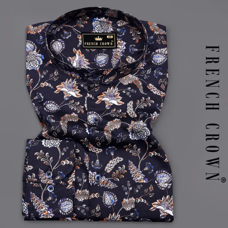 Thunder Blue Multicolour Floral Printed Super Soft Premium Cotton Shirt 7