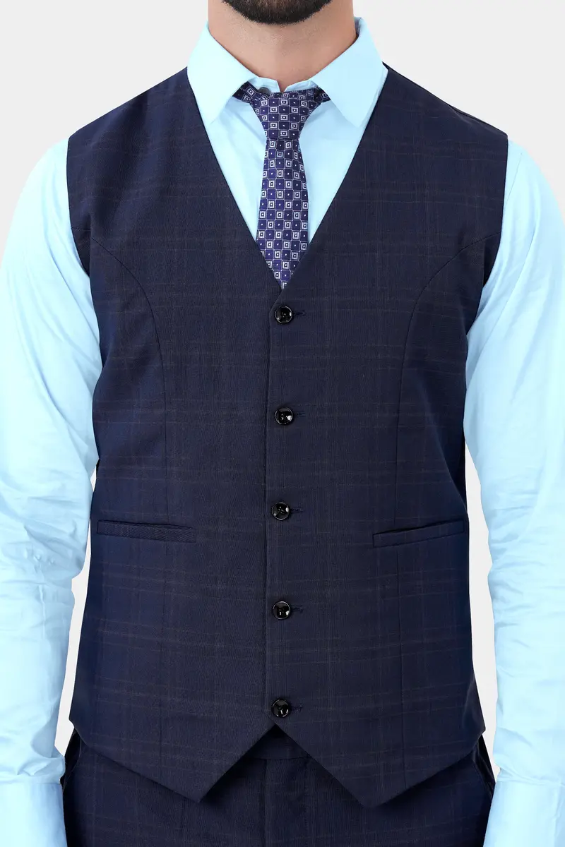 Thunder Blue Plaid Wool Rich Waistcoat 2