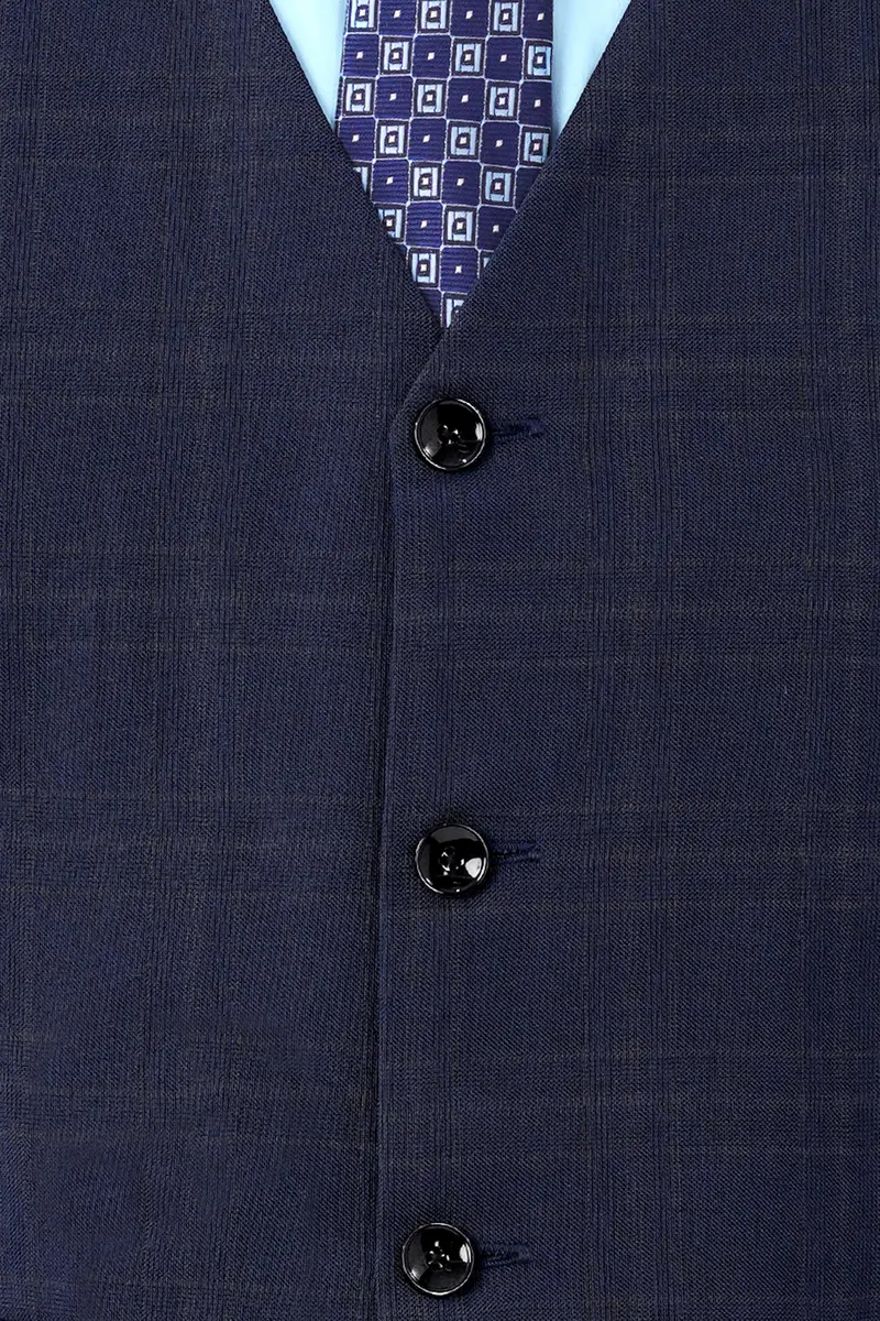 Thunder Blue Plaid Wool Rich Waistcoat 4