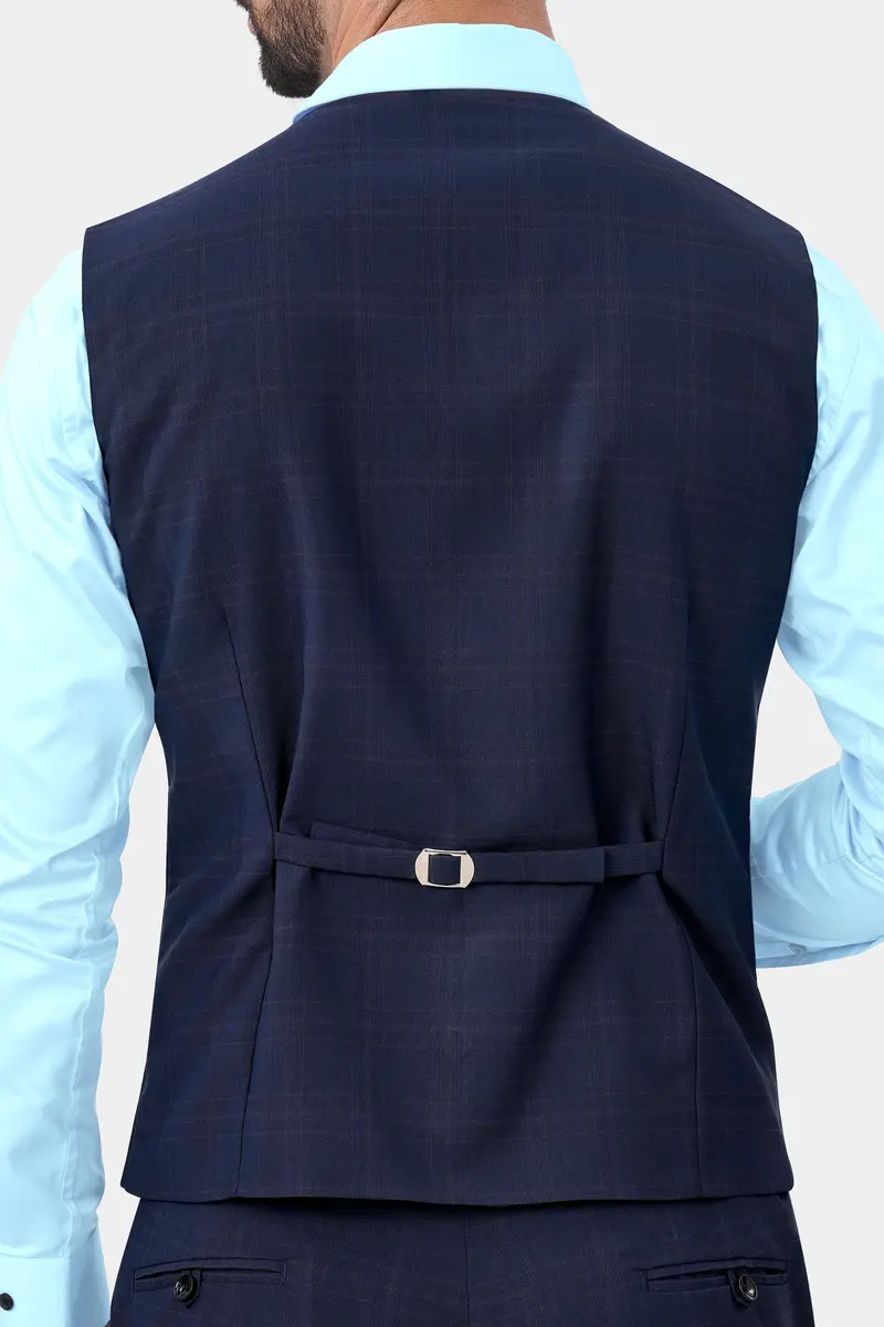 Thunder Blue Plaid Wool Rich Waistcoat 5