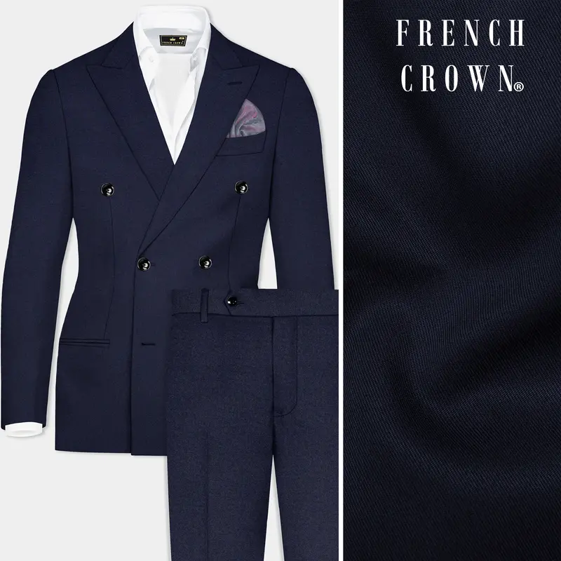 Thunder Blue Solid Wool Blend Double Breasted Suit 1