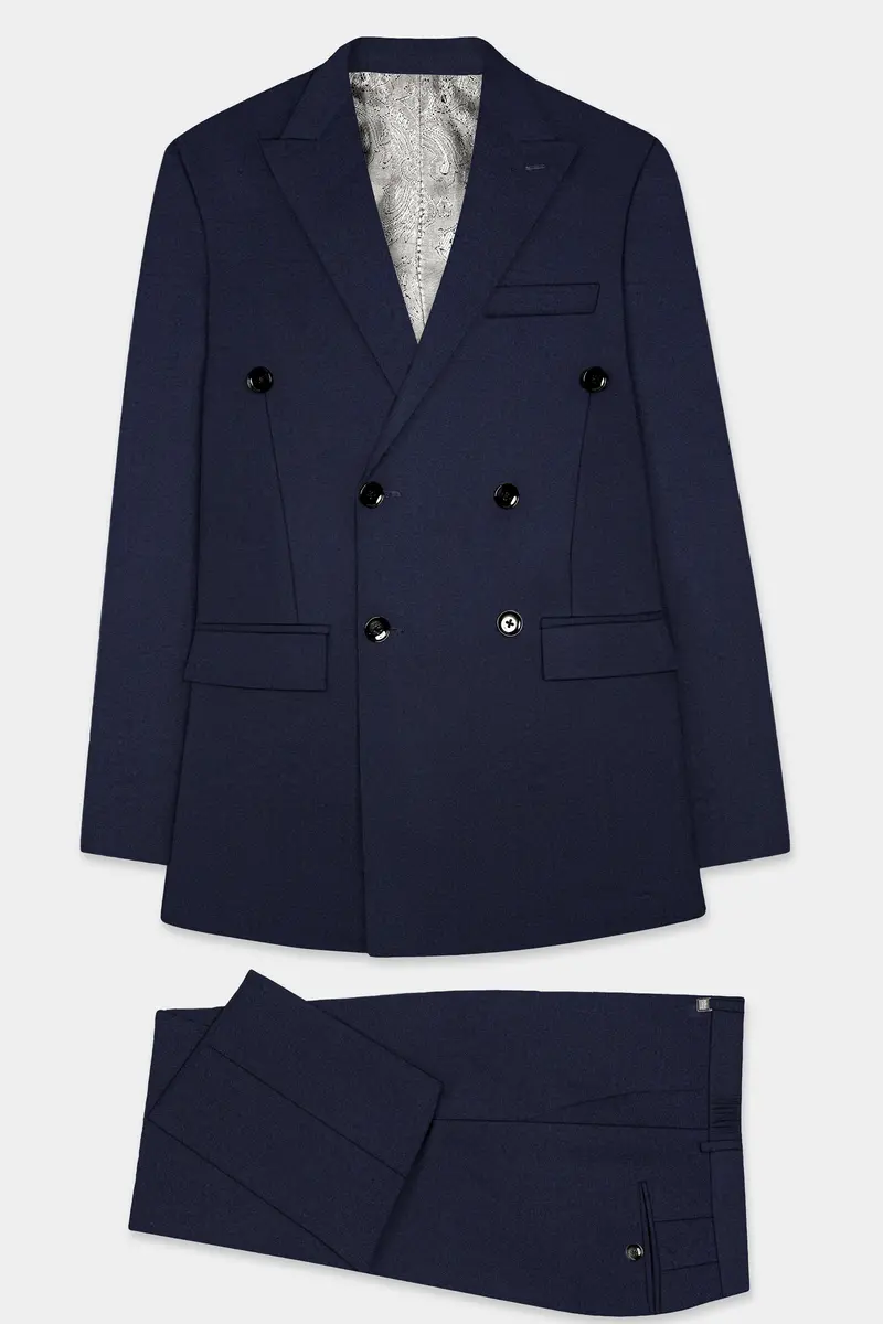 Thunder Blue Solid Wool Blend Double Breasted Suit 11