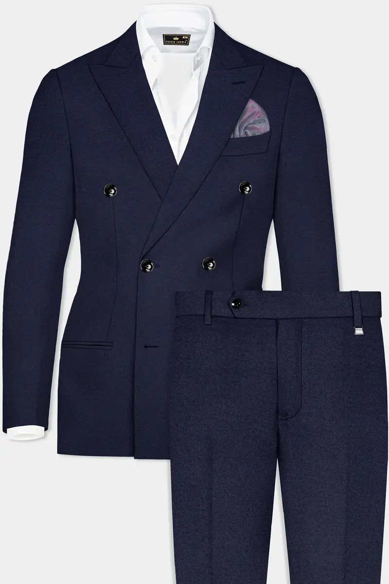 Thunder Blue Solid Wool Blend Double Breasted Suit 2