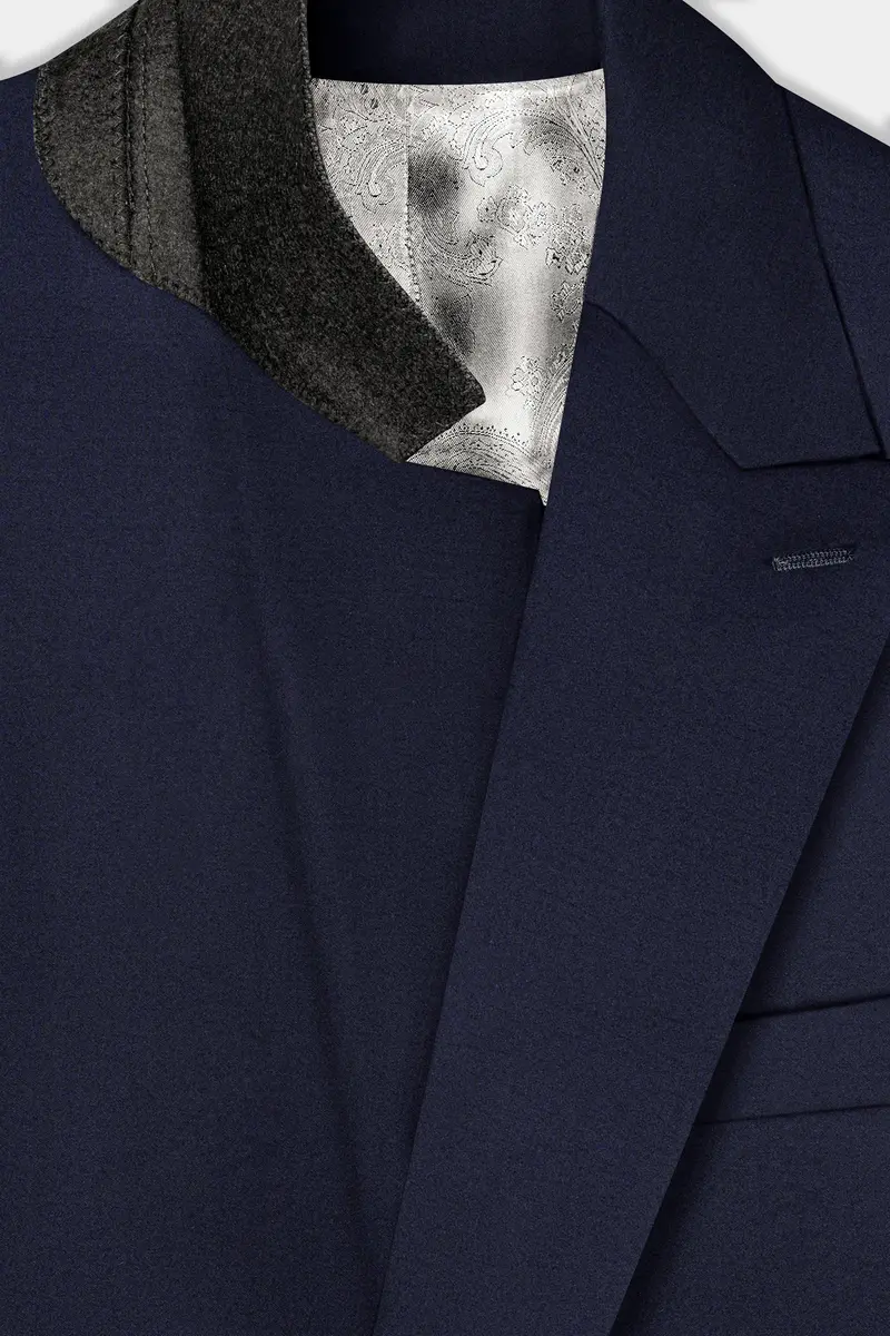 Thunder Blue Solid Wool Blend Double Breasted Suit 5