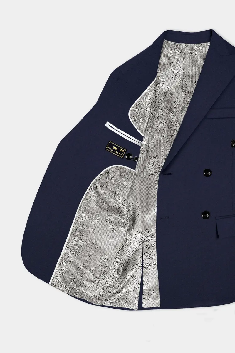 Thunder Blue Solid Wool Blend Double Breasted Suit 6