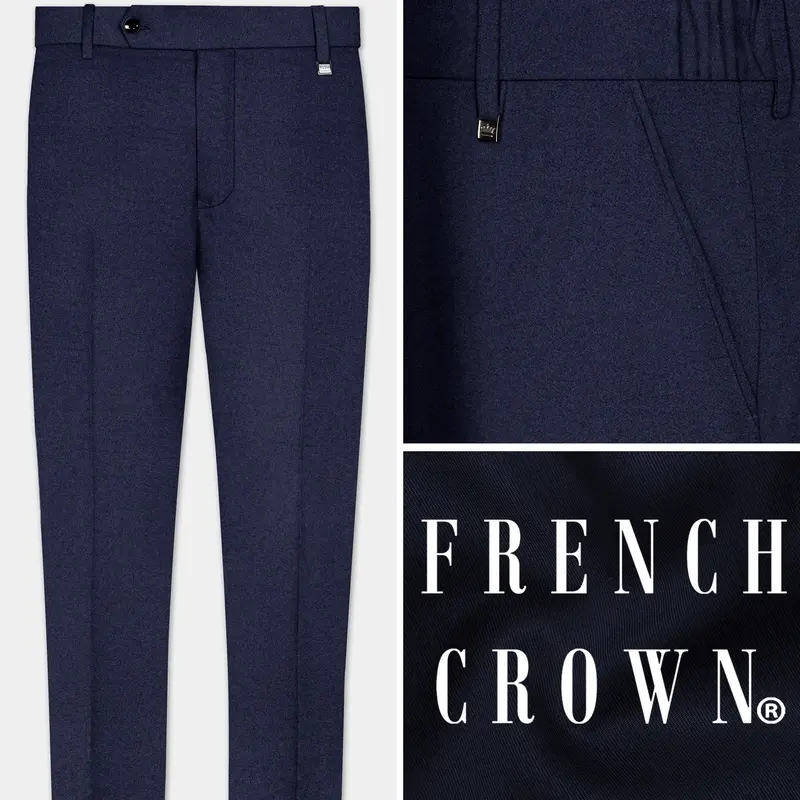 Thunder Blue Solid Wool Blend Stretchable Waistband Pant 1