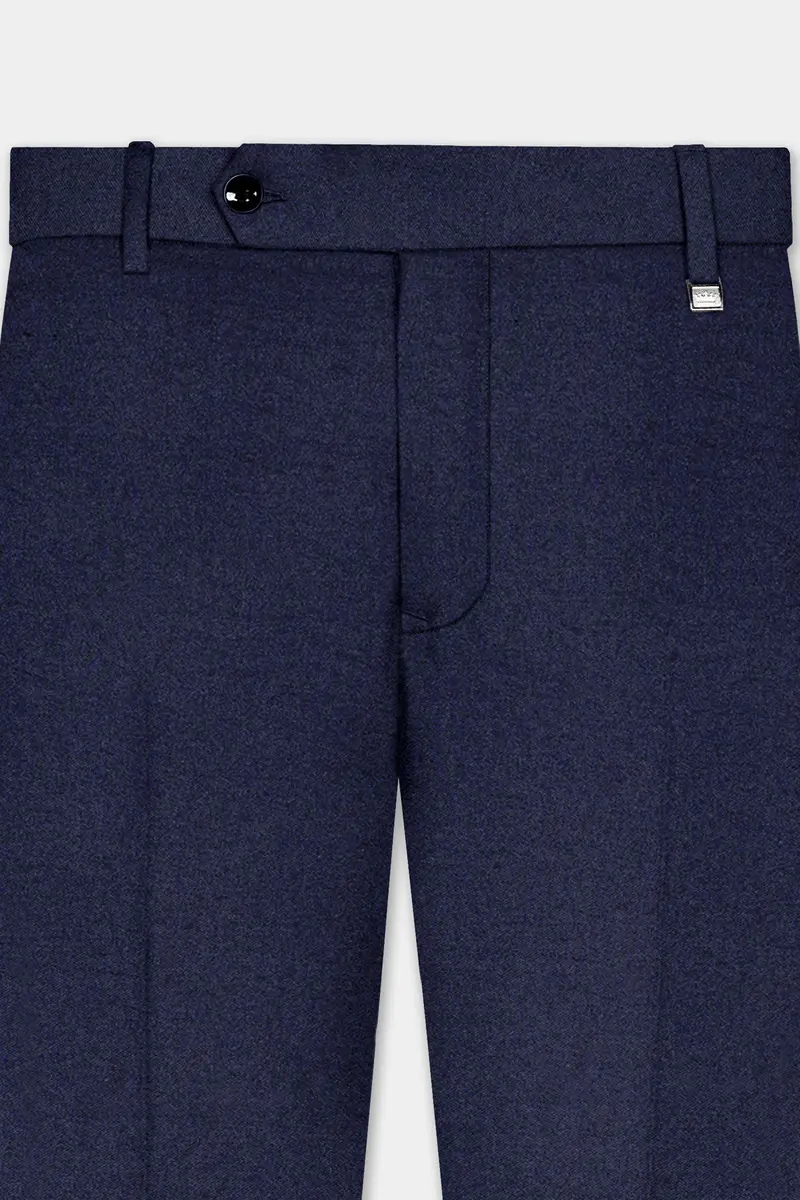 Thunder Blue Solid Wool Blend Stretchable Waistband Pant 4