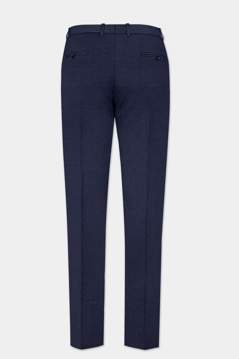 Thunder Blue Solid Wool Blend Stretchable Waistband Pant 5