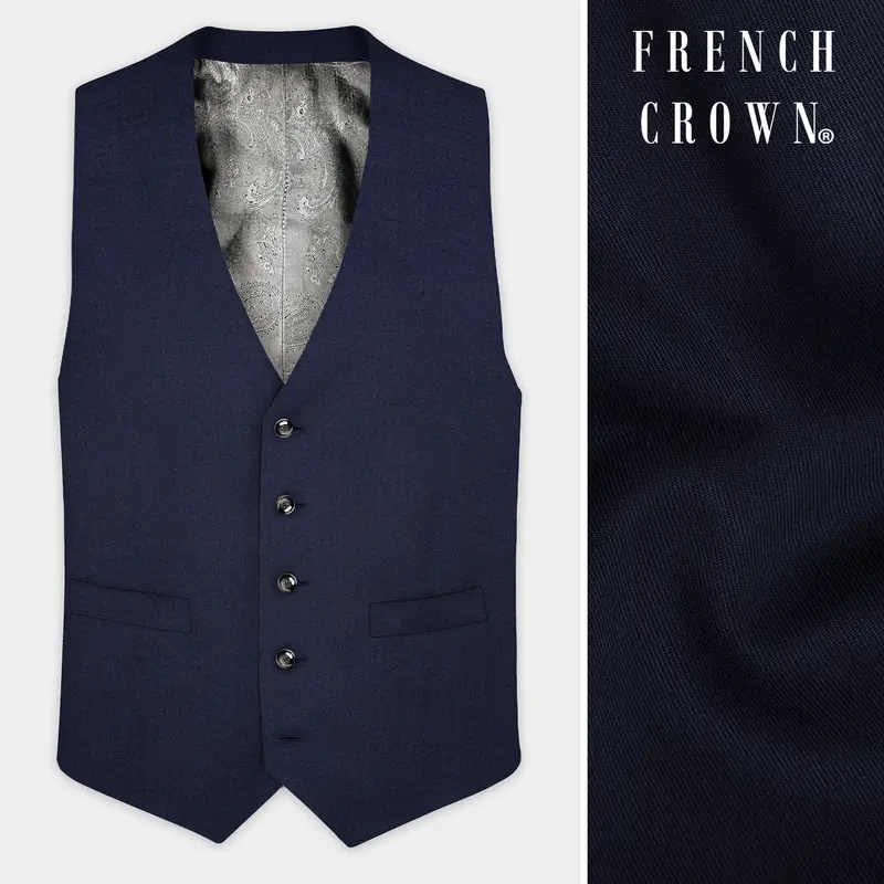 Thunder Blue Solid Wool Blend Waistcoat 1