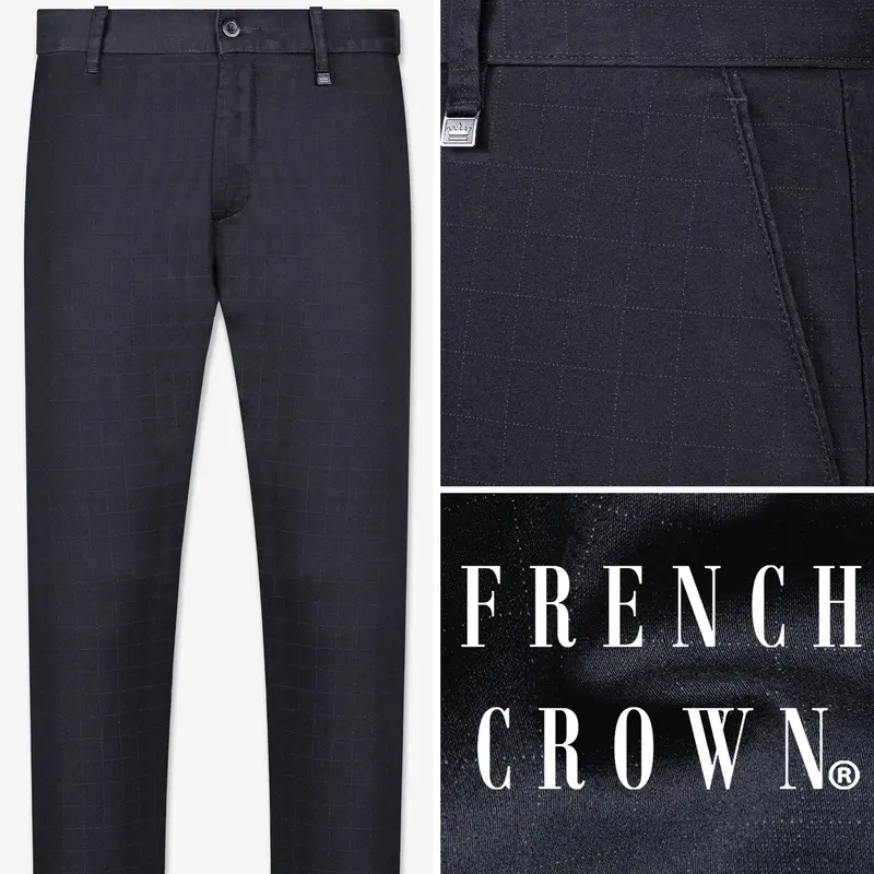 Thunder Blue Subtle Windowpane Premium Cotton Chinos Pant 1