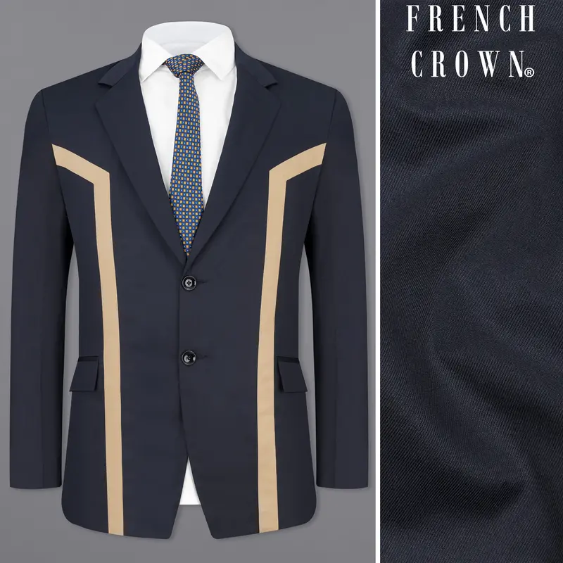 Thunder Blue With Brown Patch Work Premium Cotton Designer Blazer 1