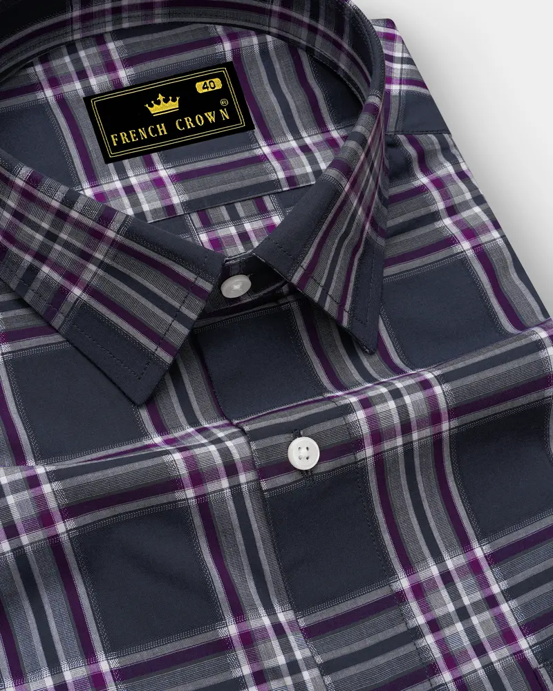 Thunder Blue With Eminence Purple Plaid Dobby Textured Premium Giza Cotton Shirt 1