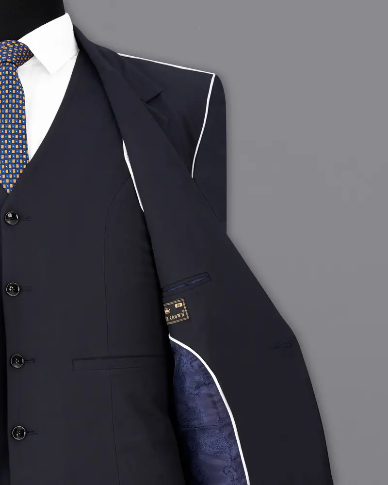 Thunder Blue With White Piping Work Single Breasted Stretchable Designer Traveler Blazer 8