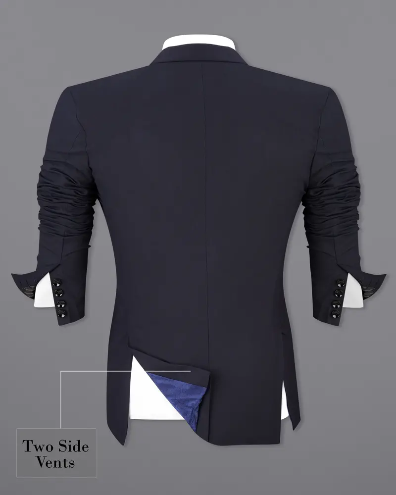 Thunder Blue With White Piping Work Single Breasted Stretchable Designer Traveler Blazer 9
