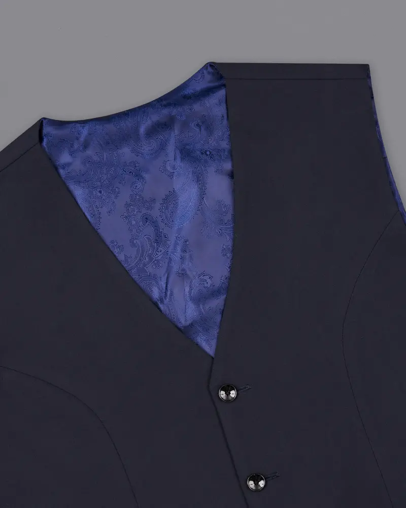 Thunder Blue With White Piping Work Single Breasted Stretchable Designer Traveler Suit 19