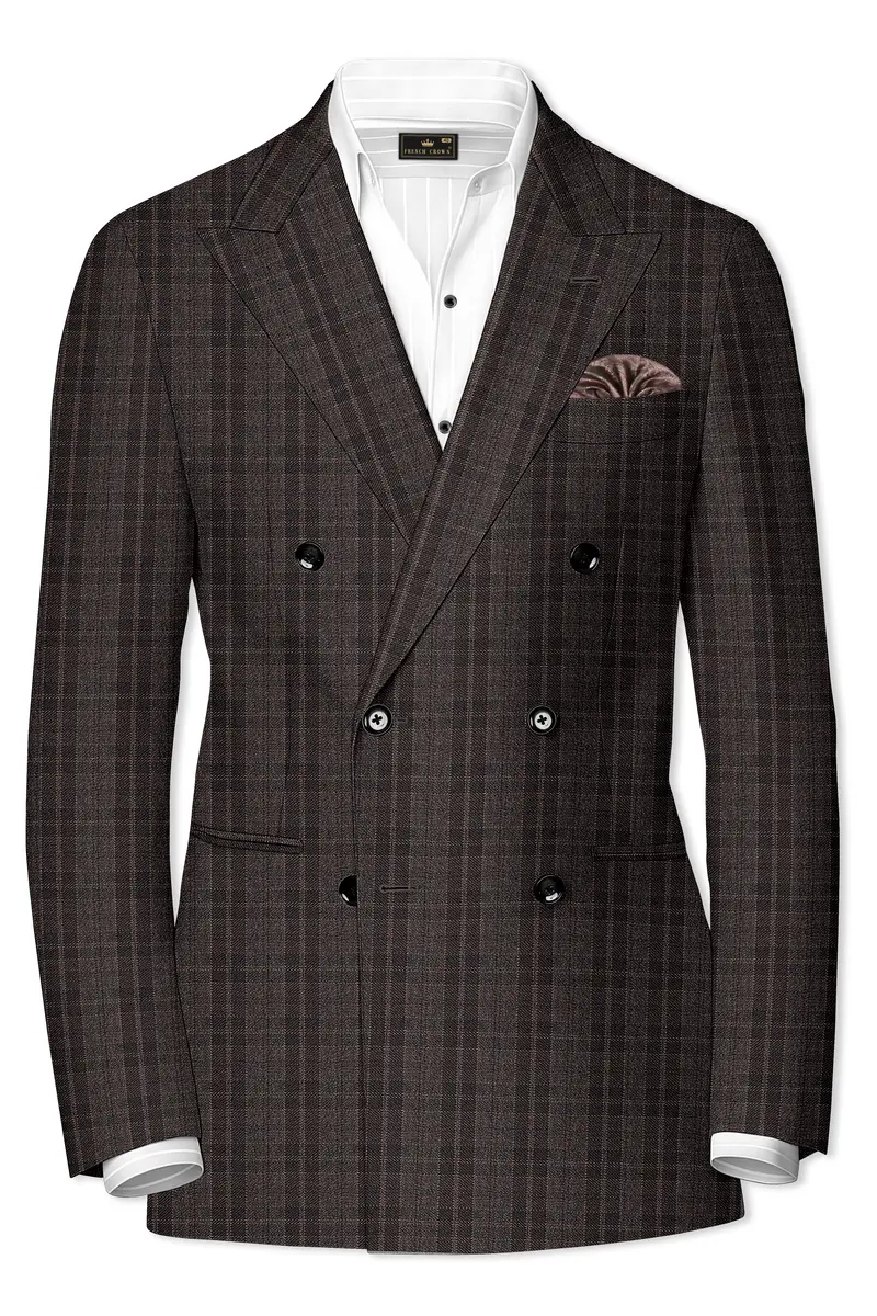 Thunder Brown Plaid Tweed Double Breasted Blazer 2