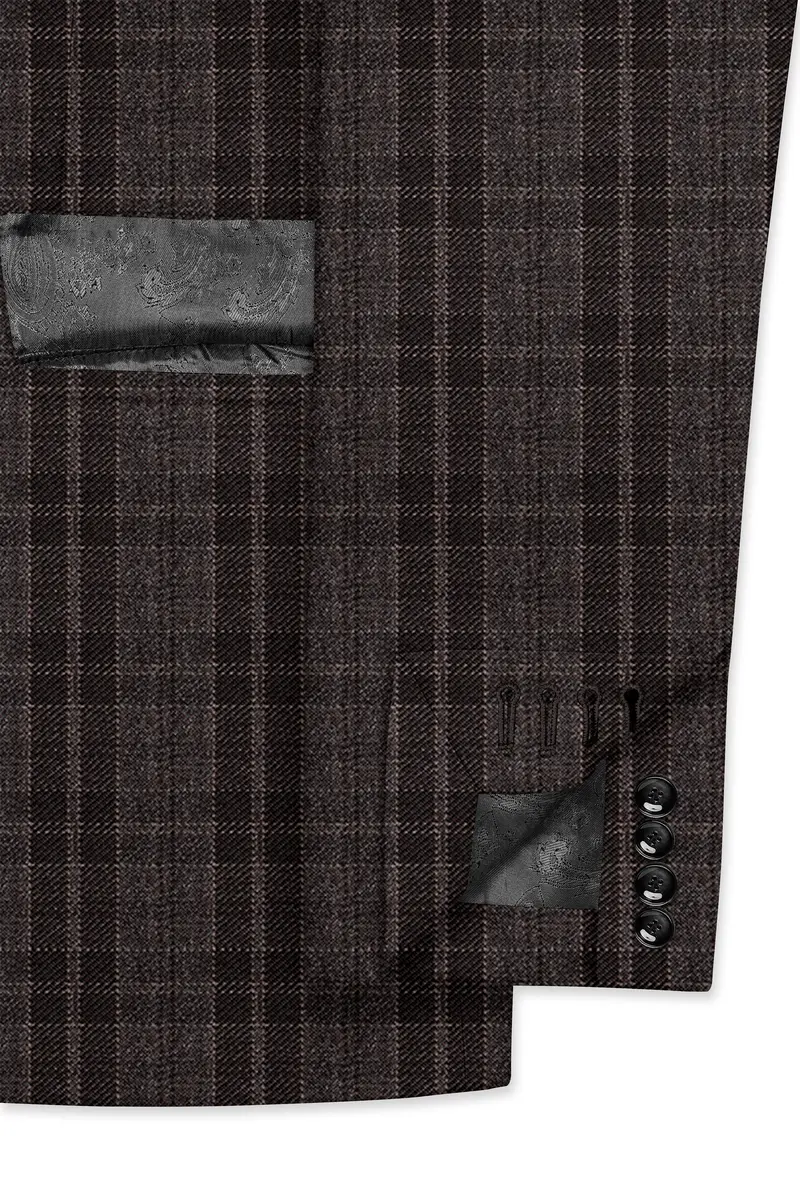 Thunder Brown Plaid Tweed Double Breasted Blazer 6