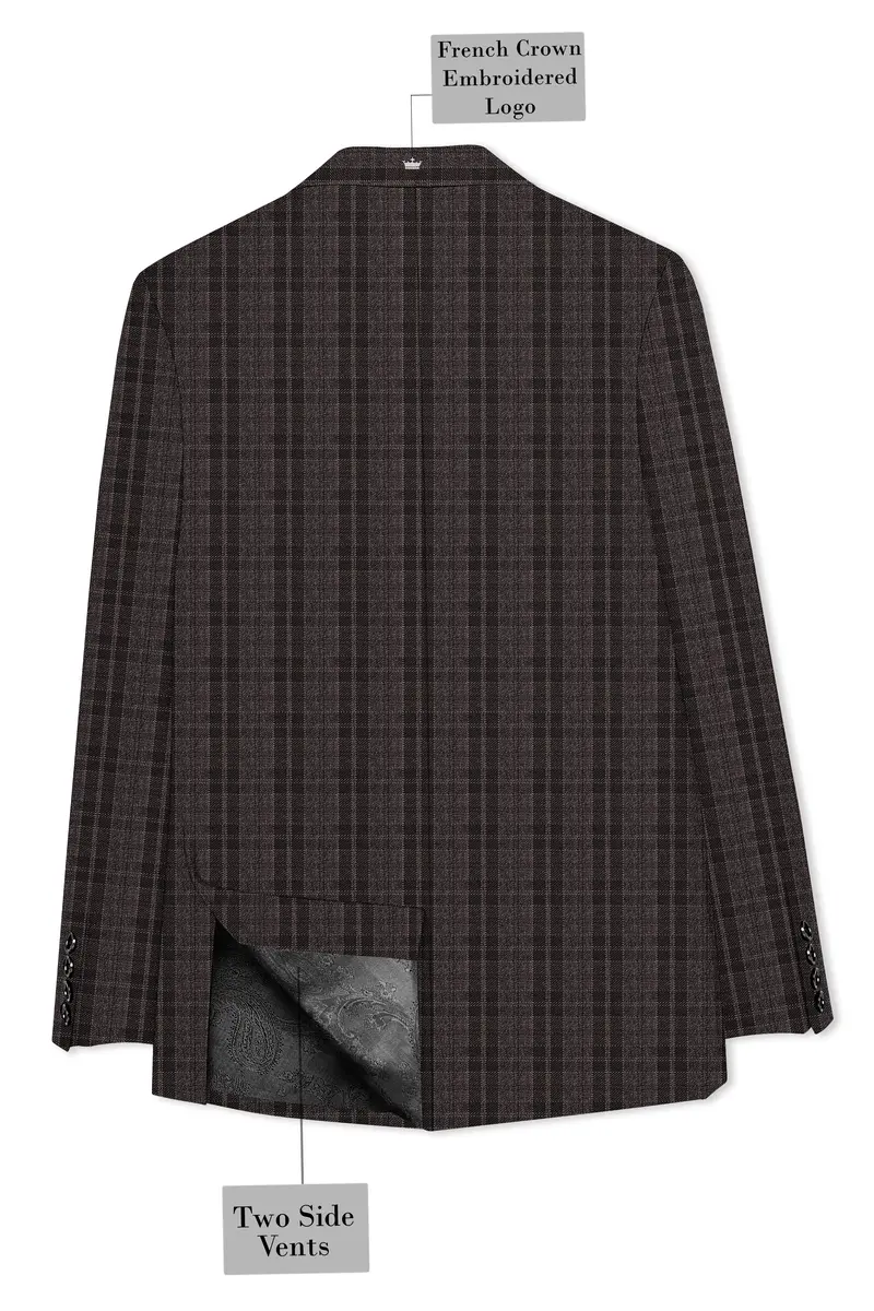 Thunder Brown Plaid Tweed Double Breasted Blazer 8