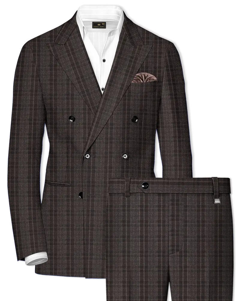 Thunder Brown Plaid Tweed Double Breasted Suit 1