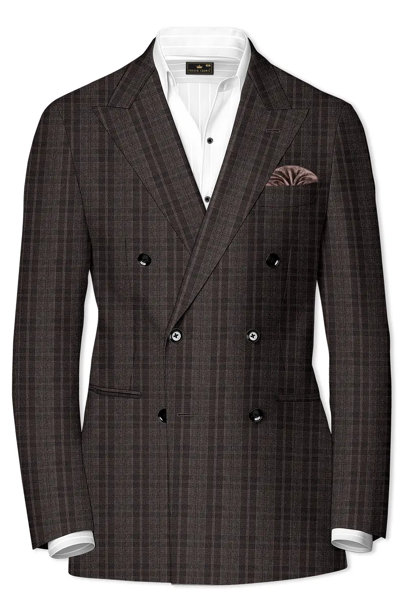 Thunder Brown Plaid Tweed Double Breasted Suit 10