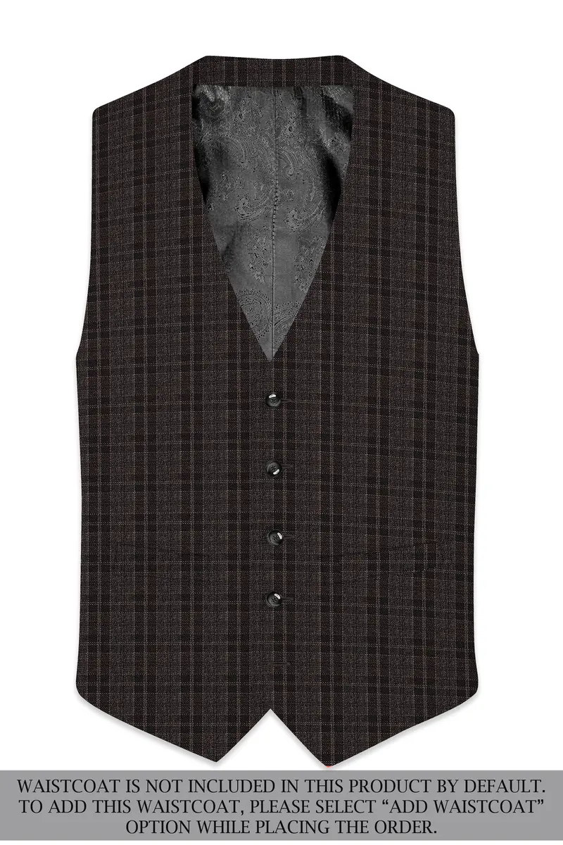 Thunder Brown Plaid Tweed Double Breasted Suit 16