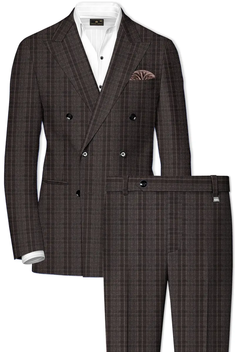 Thunder Brown Plaid Tweed Double Breasted Suit 2