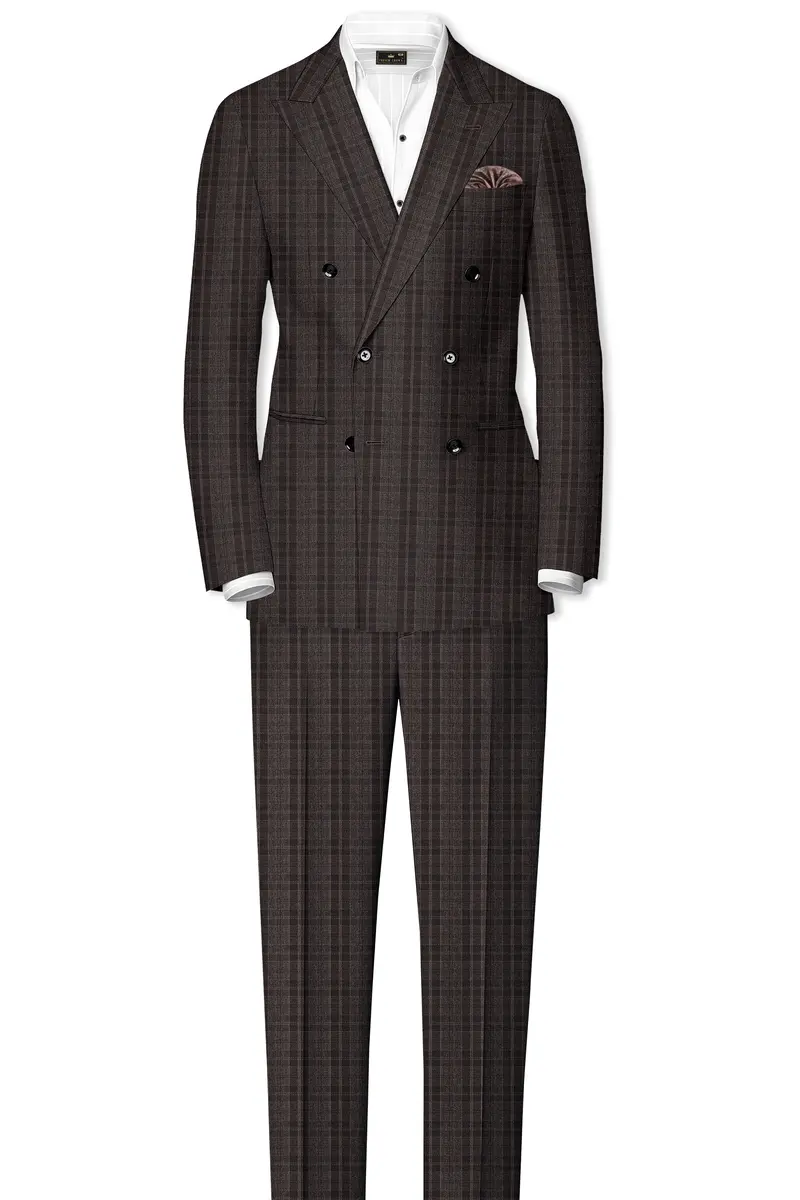 Thunder Brown Plaid Tweed Double Breasted Suit 4