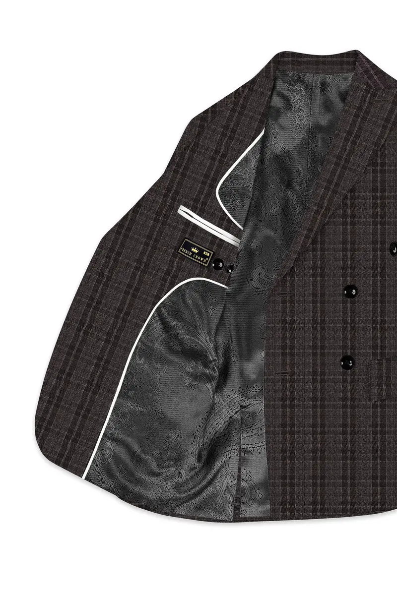 Thunder Brown Plaid Tweed Double Breasted Suit 5