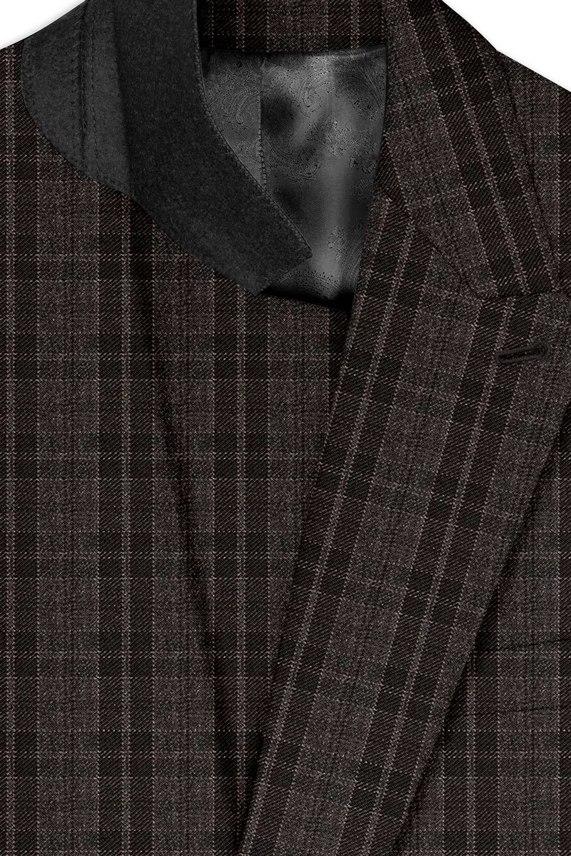 Thunder Brown Plaid Tweed Double Breasted Suit 6