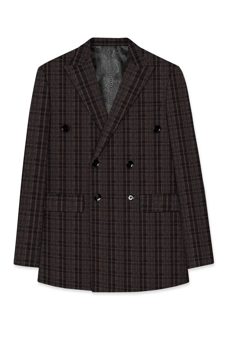 Thunder Brown Plaid Tweed Double Breasted Suit 8