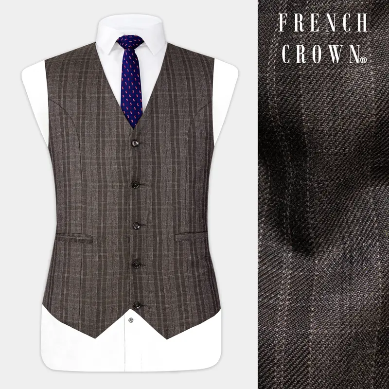 Thunder Brown Plaid Tweed Waistcoat 1