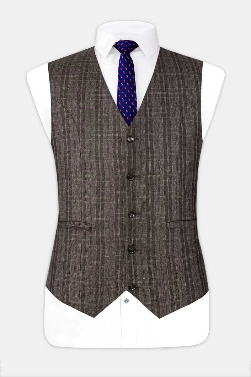 Thunder Brown Plaid Tweed Waistcoat 2