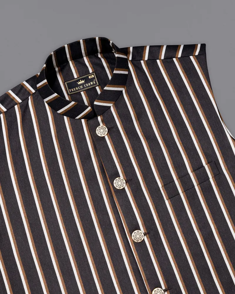 Thunder Brown Striped Nehru Jacket 4