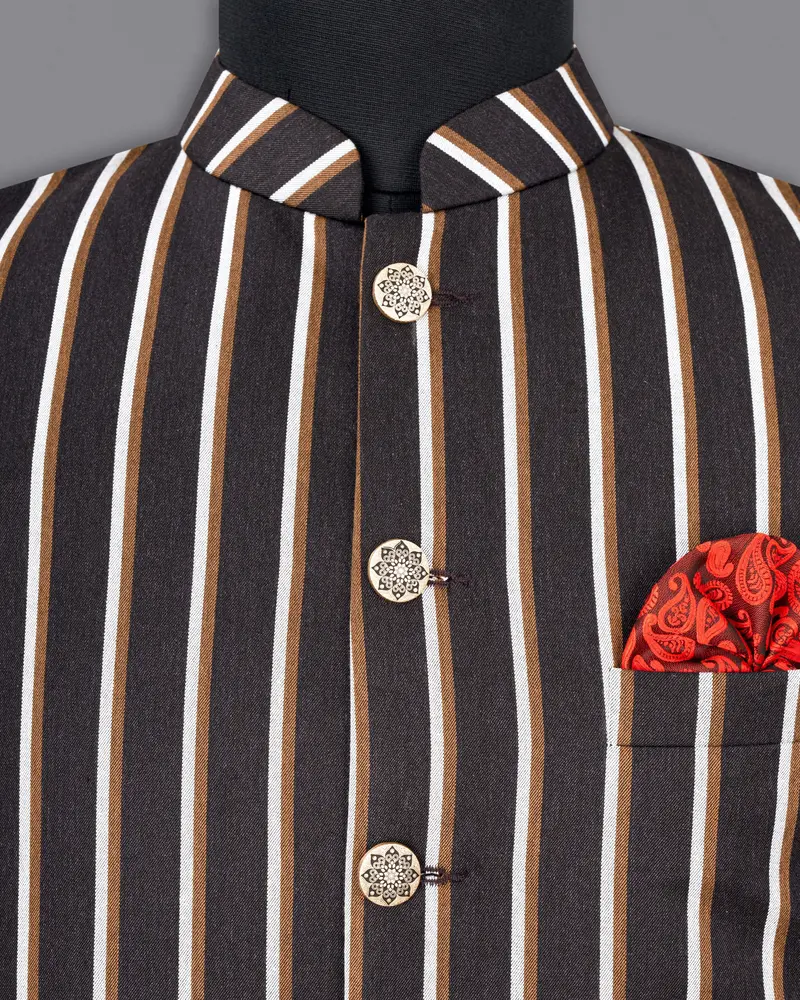 Thunder Brown Striped Nehru Jacket 5