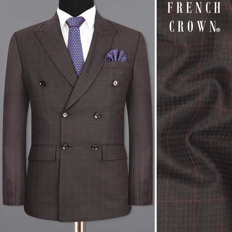 Thunder Brown Subtle Checkered Double Breasted Blazer 1