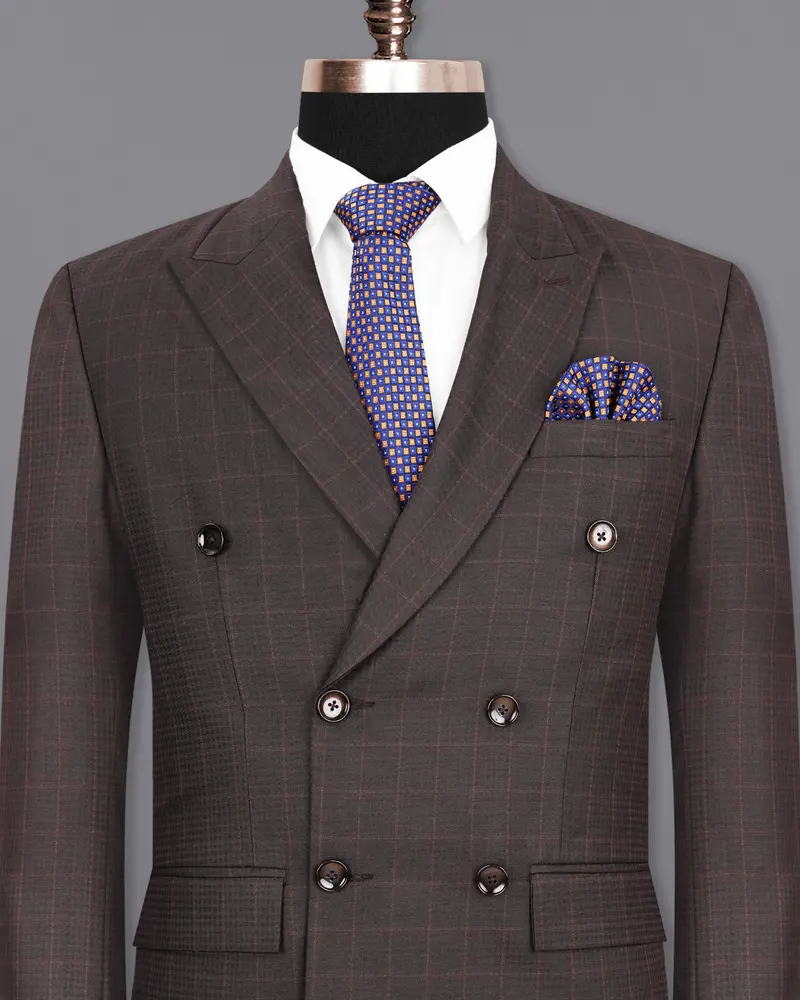 Thunder Brown Subtle Checkered Double Breasted Blazer 2