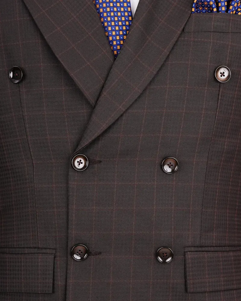 Thunder Brown Subtle Checkered Double Breasted Blazer 4