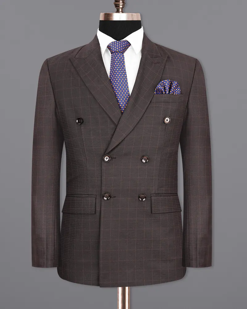 Thunder Brown Subtle Checkered Double Breasted Blazer 7