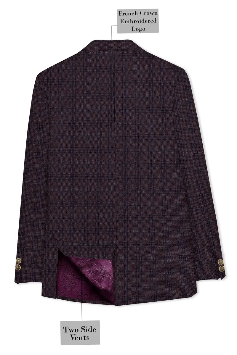 Thunder Brown Subtle Checkered Woolrich Cross Placket Bandhgala Blazer 7