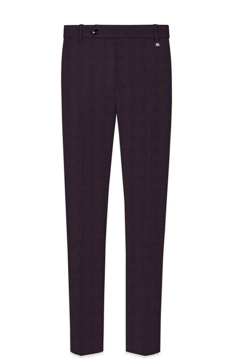 Thunder Brown Subtle Checkered Woolrich Cross Placket Bandhgala Suit 12