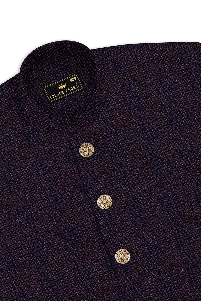 Thunder Brown Subtle Checkered Woolrich Cross Placket Bandhgala Suit 17