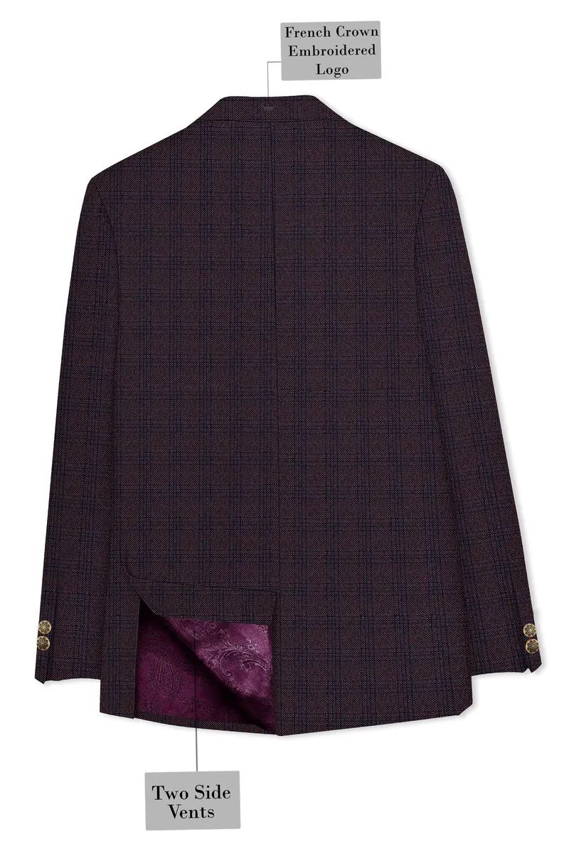 Thunder Brown Subtle Checkered Woolrich Cross Placket Bandhgala Suit 8