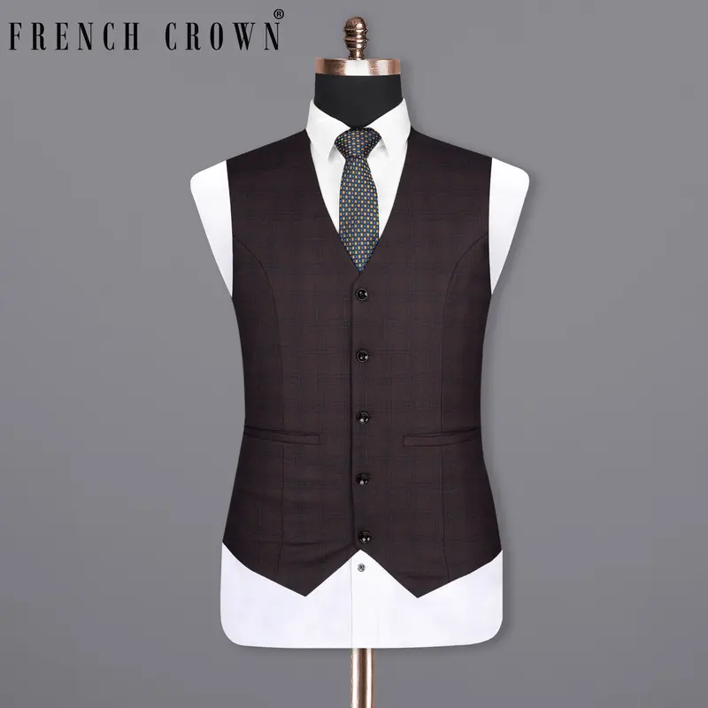 Thunder Brown Subtle Checkered Woolrich Waistcoat 7