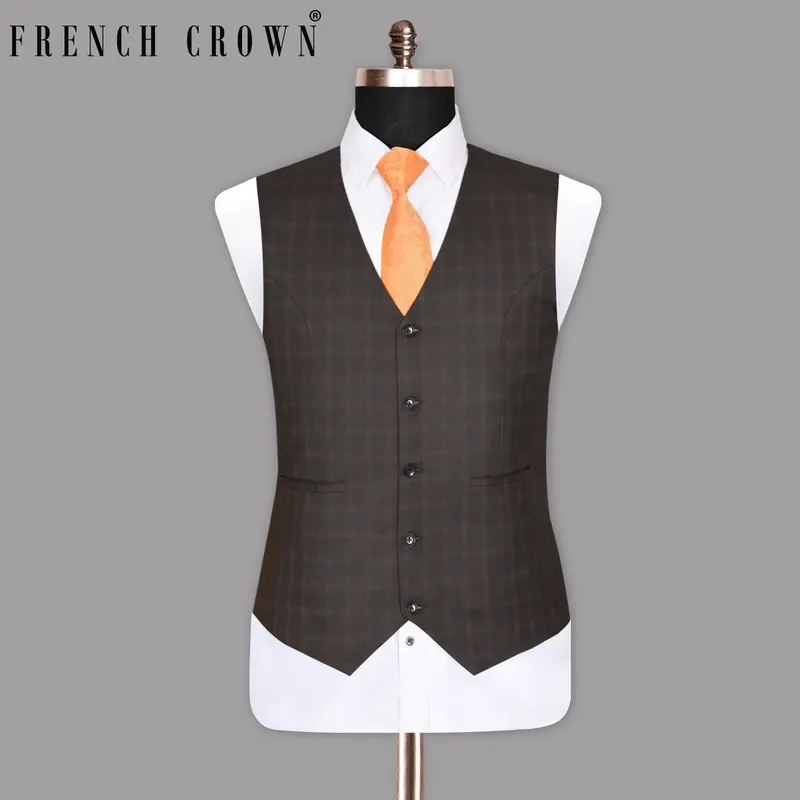 Thunder Brown Tonal Windowpane Waistcoat 1