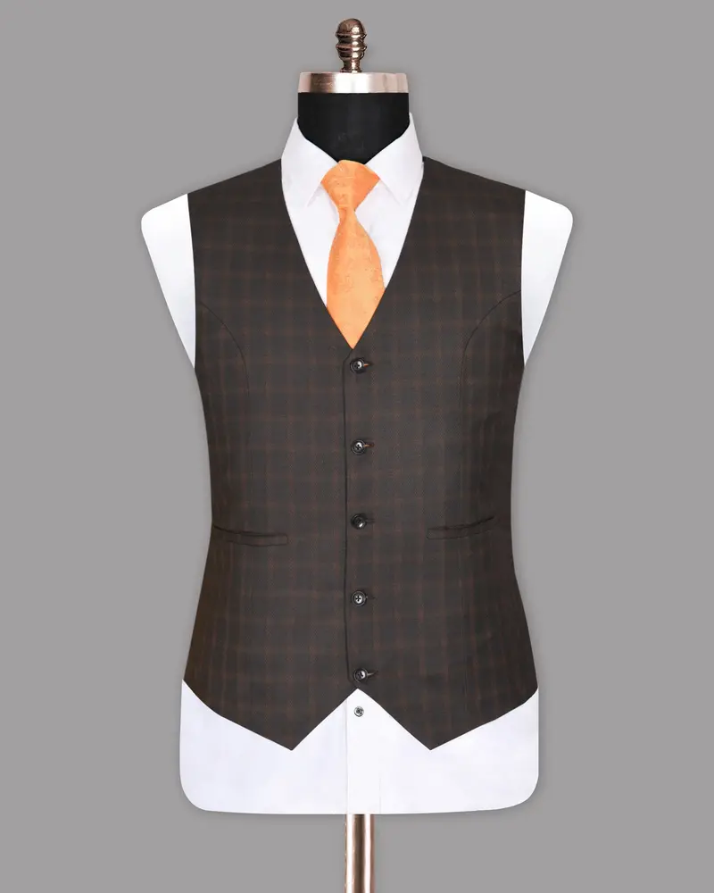 Thunder Brown Tonal Windowpane Waistcoat 2