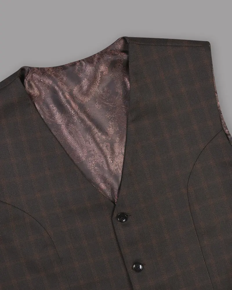 Thunder Brown Tonal Windowpane Waistcoat 4