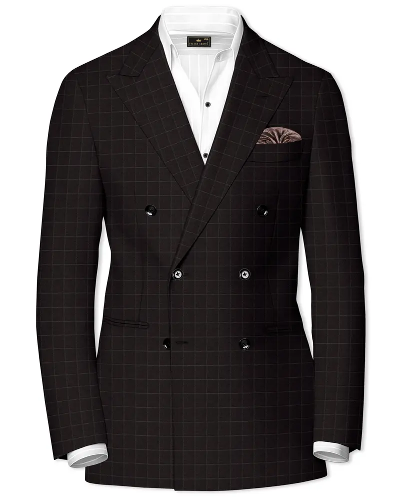 Thunder Brown Windowpane Double Breasted Blazer 1